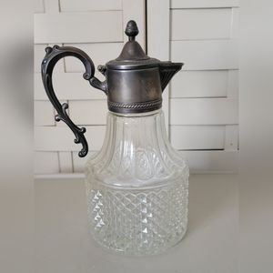 Vintage Crystal Claret Diamond Point Silver Glass Water Pitcher